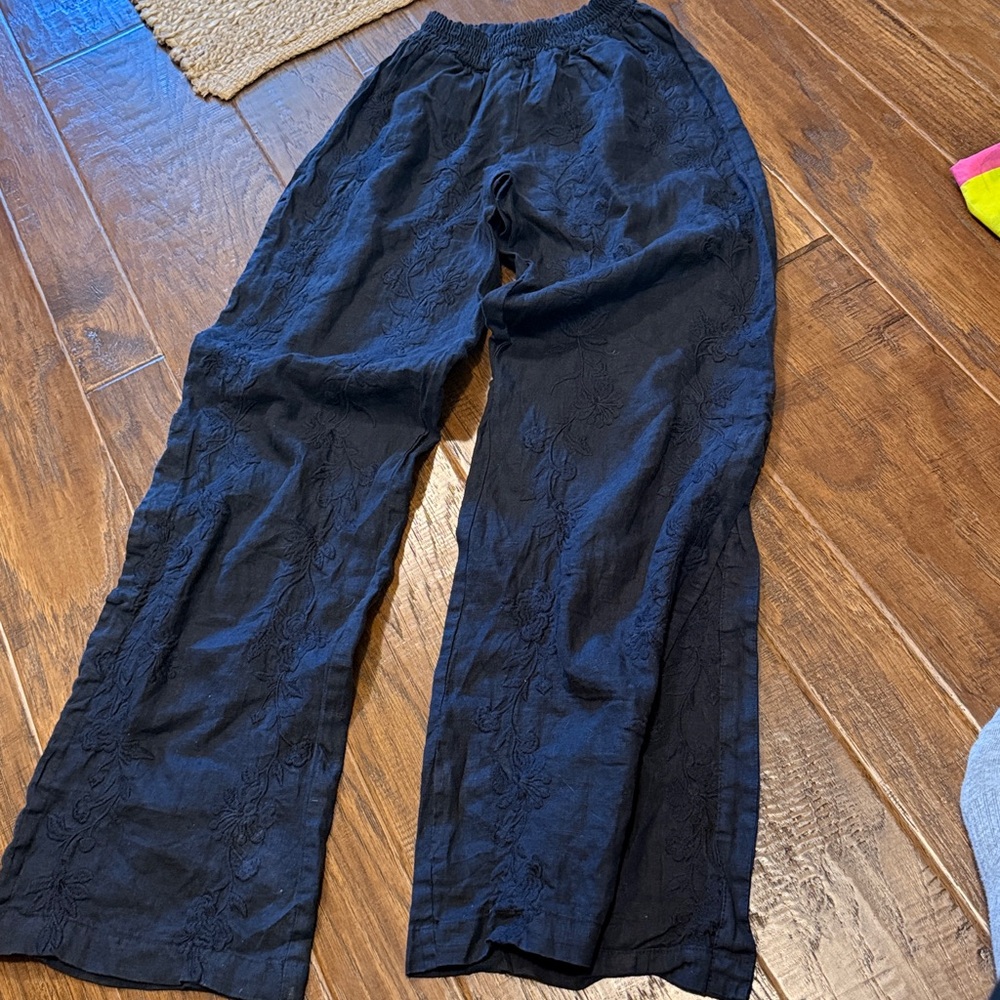 Johnny Was Black linen Wide Leg Pants